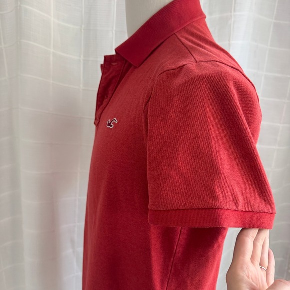 Hollister Men Red Stretch Pique Polo Shirt Short Sleeve Seagull Logo Large - Picture 5 of 7
